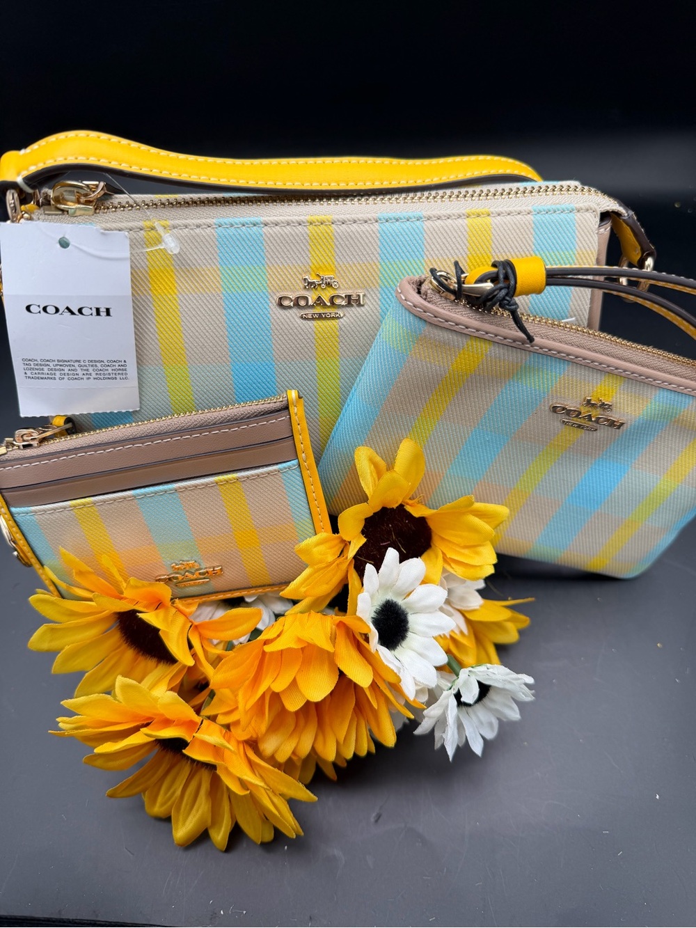 COACH Plaid Nolita Trio in Yellow & Blue